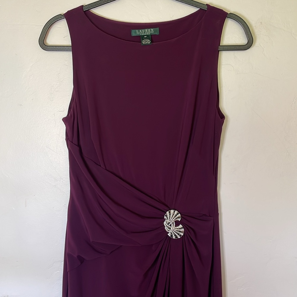 Ralph Lauren Evening Purple Collection Vintage Long Gown Rhinestone Pin Dress